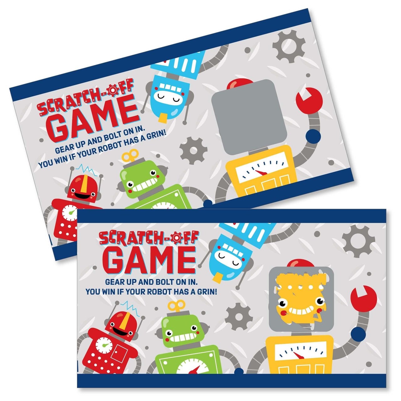Big Dot of Happiness Gear Up Robots - Birthday Party or Baby Shower Game Scratch Off Cards - 22 Count